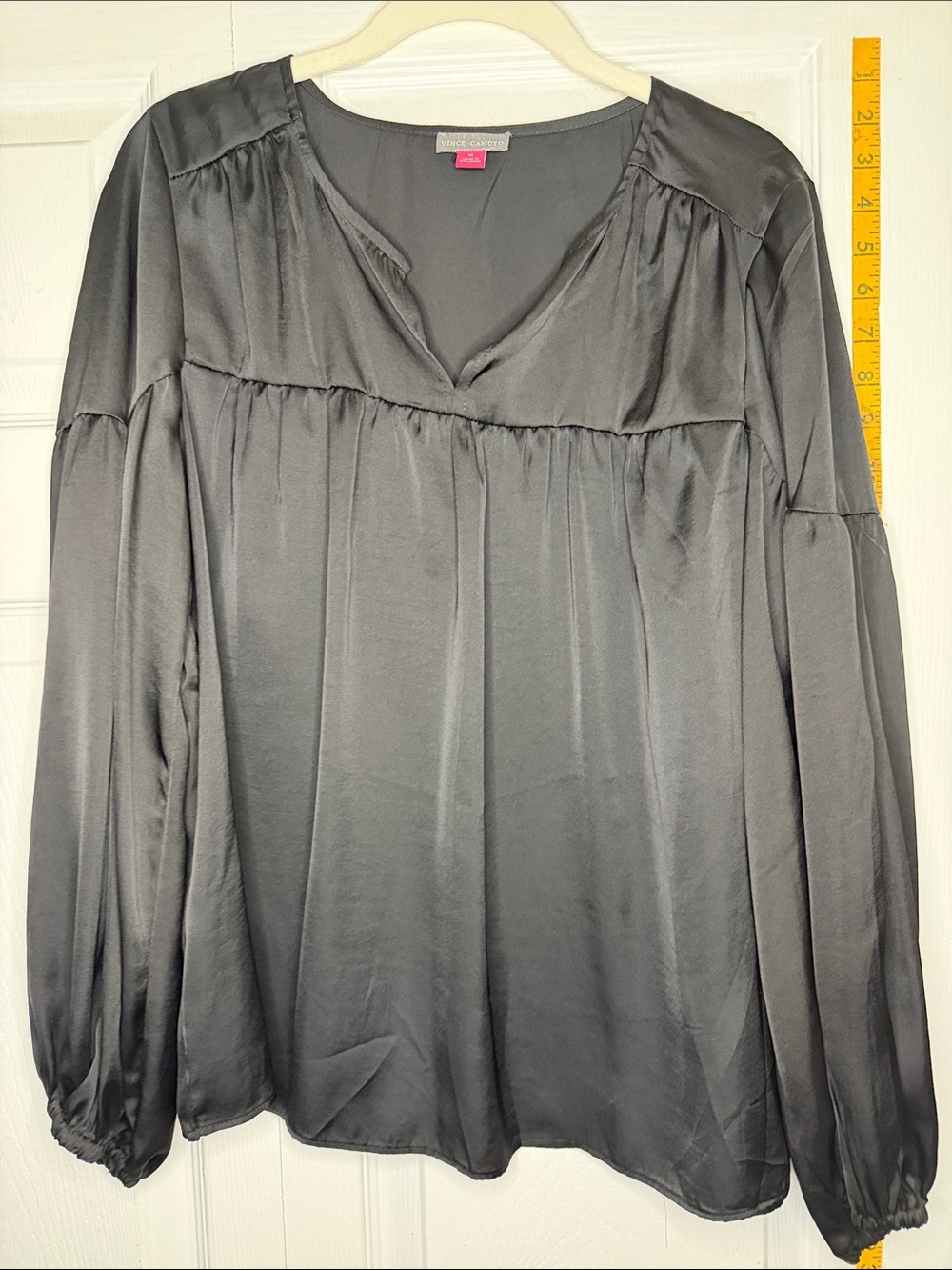Vince Camuto Charcoal Gray Satin V-Neck Blouse